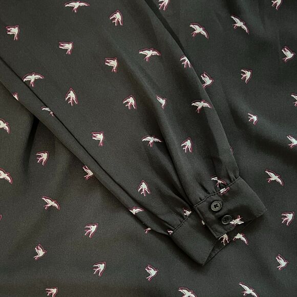 Banana Republic Shift Dress Charcoal Gray Sheer Lined Bird Pattern Women's XS - Picture 9 of 12